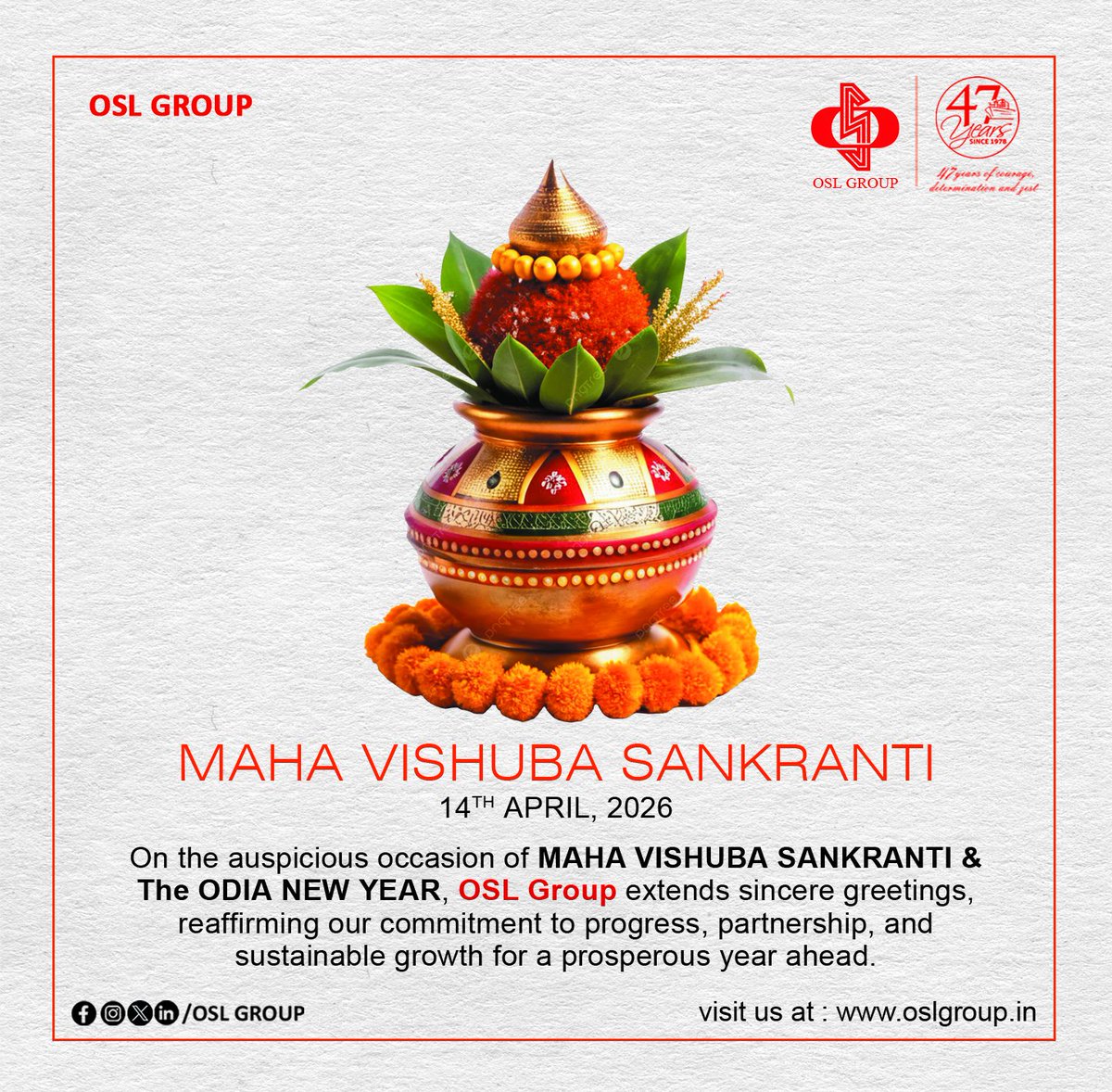 OSL_GROUP's tweet photo. Wishing everyone a joyous Maha Vishuba Sankranti filled with new beginnings prosperity and happiness. 

May this auspicious occasion bring growth, positivity and success to all https://t.co/656yrXPejY