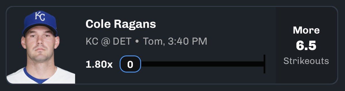 austinsprops's tweet image. Cole Ragans 7+ Ks Day for those who celebrate tomorrow‼️

💎 DET is loaded with K targets as 8/9 proj hitters have O 20% v LHP