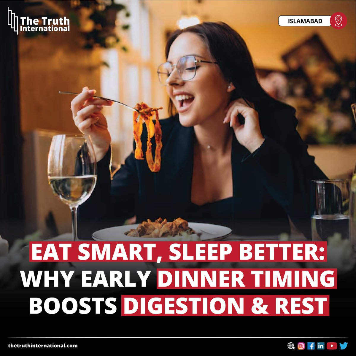 ttimagazine's tweet image. Eat Smart, Sleep Better: Why Early Dinner Timing Boosts Digestion and Rest

FOR MORE DETAILS: thetruthinternational.com/eat-smart-slee…

#EatSmart #SleepBetter #Early #DinnerTiming #Boosts #Digestion #Rest #Islamabad #TTI