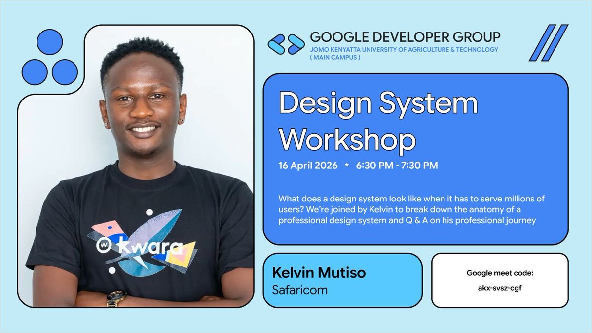 gdgcampusJKUAT's tweet image. Designers &amp;amp; devs 

Learn how to build scalable design systems + dev-ready Figma components with Kelvin Mutiso @SafaricomPLC

📅 April 16 | ⏰ 6:30 PM

RSVP 👉 gdg.community.dev/events/details…

Join 👉 meet.google.com/akx-svsz-cgf

#UX #Figma #DesignSystems #GDG