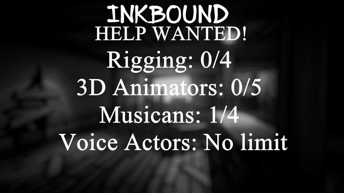 InkboundDevs's tweet photo. Help wanted!

Inkbound is a #Bendy fan game series that plans on being mostly original. We have big plans in the future, it's just that we don't have enough people to help us with those plans. So if you can, send a request in the replies. It would help us a lot.

#BendyFanContent https://t.co/Cy8fx3uFDH