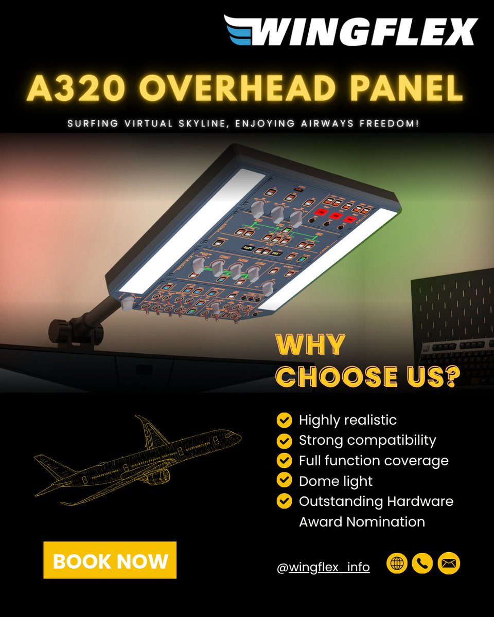 Wingflex_info's tweet image. A320 OVERHEAD PANEL — In Stock Now ✈️

Why pilots love it😍:
✅ Highly realistic design &amp;amp;  
✅ Full function coverage
✅ Stealthy characters
✅ Dome light🌙
✅ VESA-compatible
✅ Award nomination🏆

 Visit WINGFLEX official website to buy🛒❗
#A320 #flightsim #airbus #wingflex