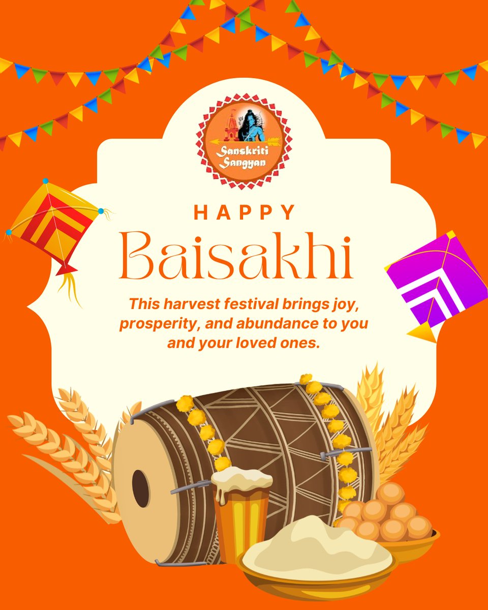 SangyanSans's tweet photo. 🌾 Celebrate the Harvest of Joy with Sanskriti Sangyan! 🌾
As the golden fields of wheat sway in the breeze, it’s time to welcome the new harvest season with open hearts and rhythmic beats of the Dhol. 🥁

#Baisakhi2026 #HappyBaisakhi #SanskritiSangyan #HarvestFestival #Vaisakhi https://t.co/gaWL9BiTnd