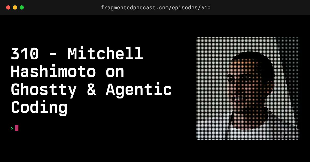 FragmentedCast's tweet image. 🎙️ Our first guest in the AI series is the legend @mitchellh 🎙️

We covered a lot of ground and learned a tonne from him: 👻 Ghostty's internals and why tmux &amp;amp; certain shells strip its best features. His path from AI skeptic to cautious optimist.