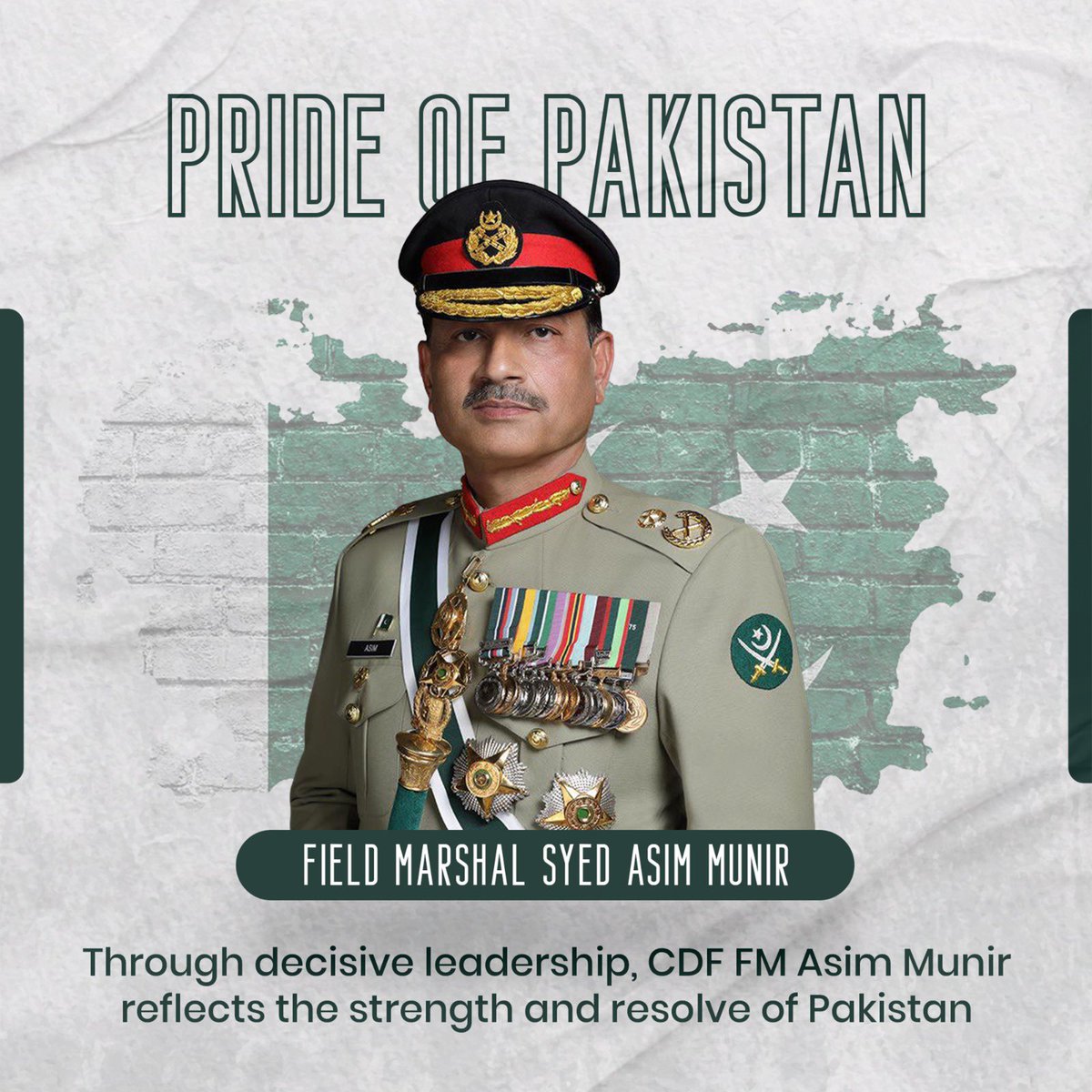 Through decisive leadership, Asim Munir reflects the resilience and resolve that define Pakistan anchored in stability, honor, and peace.

#PakPrideFMAsimMunir