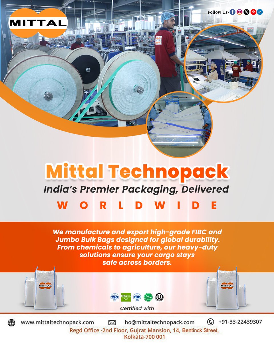 mtpl_official's tweet image. Powering Global Packaging with Strength &amp;amp; Reliability

Mittal Technopack brings you world-class FIBC &amp;amp; Jumbo Bulk Bags designed to meet the toughest industrial demands.

#MittalTechnopack #FIBC #JumboBags #BulkPackaging #IndustrialPackaging #ExportQuality #PackagingSolutions