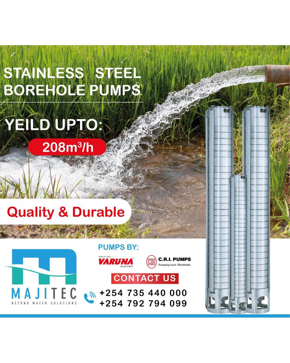 💧 Need a high-performance borehole pump?

Our stainless steel pumps deliver up to 208m³/h — built for durability and efficiency.

📞 Reach out to Majitec today
#WaterSolutions #BoreholePumps #Majitec