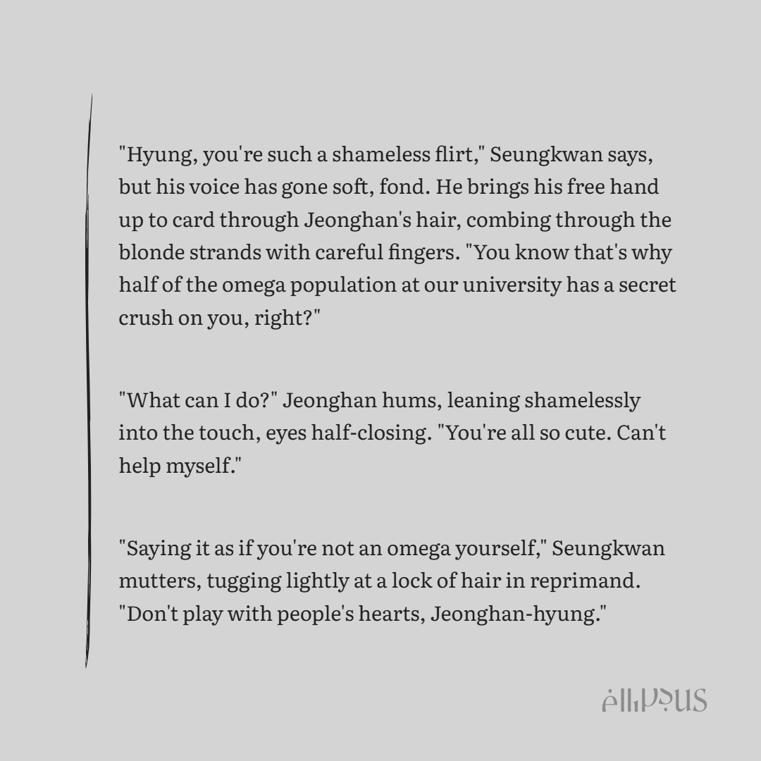 i have a problem which is editing an old fic instead of writing my current fic... here's a snippet of the omega x omega hongyoon fic i've had in my vault for months!