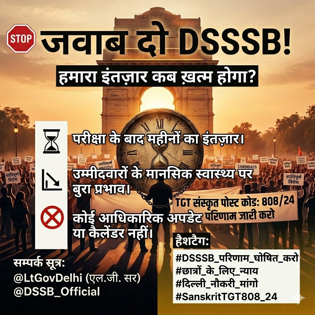 akashchahar67's tweet photo. परीक्षा के बाद महीनों का सन्नाटा क्यों?

 न कोई कैलेंडर, न कोई अपडेट। 

जवाब दो DSSSB! 

आखिर कब तक TGT संस्कृत (808/24) के छात्र मानसिक तनाव झेलते रहेंगे?

क्लैब्यं मा स्म गम:

#संस्कृत_रिजल्ट_जारी_करो

#DSSSB_Result_Do #SanskritTGT @LtGovDelhi @dsssbofficial https://t.co/1C5GU3YjNC