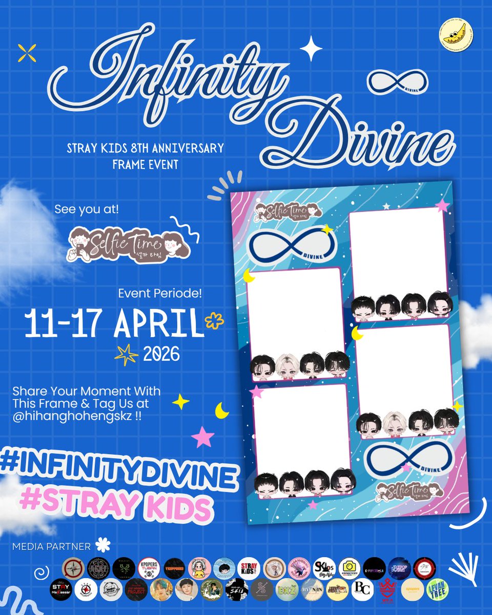 hyunhajee_'s tweet photo. "Invinity Divine!" Event by
@hihanghohengSKZ

Stray Kids 8th Anniversary Photoframe Event ✨Jangan lupa unggah momen kalian dan tag kami dengan hastag #InvinityDivine 

🗓️: 11-17 April 2026
📍: @selfietimeid 

#StrayKids8thAnniversary #InfinityDivine https://t.co/LqZsL1wf1k