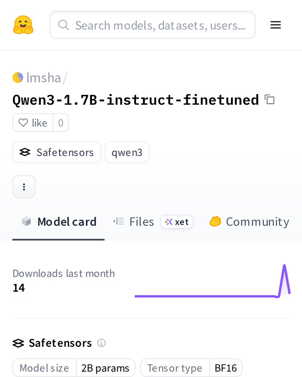 HuggingModels's tweet image. Meet Qwen3-1.7B-instruct-finetuned: a compact yet powerful instruction-tuned model that's making waves. It's a specialized version of Qwen3, fine-tuned for following human instructions with precision. Perfect for developers who need efficiency without sacrificing capability.