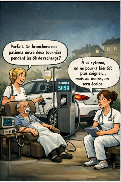 Le prix du carburant devient insoutenable pour les infirmiers libéraux.

Solution du gouvernement : passer à la voiture électrique ⚡️

#InfirmiersLibéraux #AccèsAuxSoins #Carburant #HumourNoir