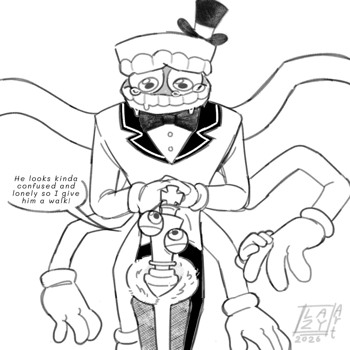 Applejuice2306's tweet image. He just lonely and confused 🎩

I’m the worse at grammar ever bruh 🫩
#TheAmazingDigitalCircus #tadc #kinger #caine #pomni #royalteeth