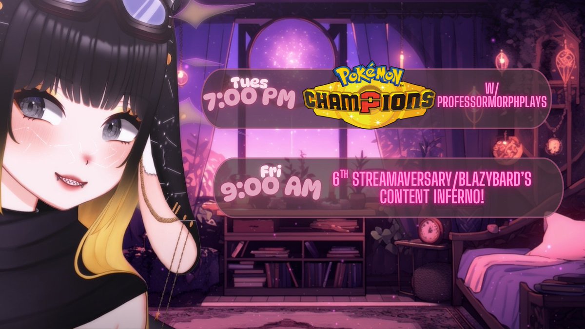 duskpaww's tweet photo. Hey! I'm alive!
All Pokemon this week!
Joining @professor_morph on Tuesday for some Champions ladder!
On Saturday, I will be celebrating 6 years of streaming/being affiliated on Twitch as well as participating in @BlazyBard 's Content Inferno, a Content Creator Invitational! https://t.co/sJoZNYtzJs