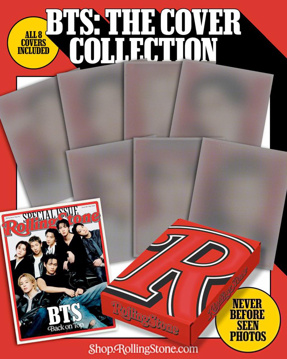 📸
La revista Rolling Stone tendrá 8 portadas, las cuales se van a dividir en; 1 grupal y 1 para cada miembro, estarán disponibles a partir de mayo. 

Thvmoon | RollingStone | <a href="/BTS_twt/">방탄소년단</a>