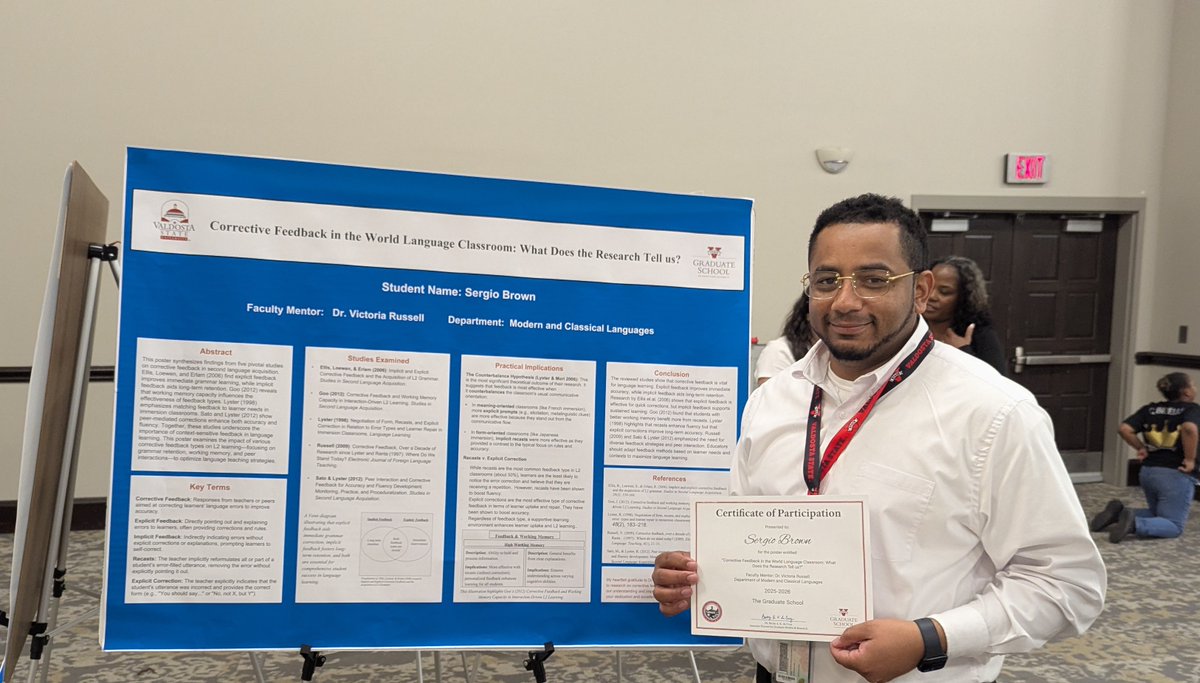 MCL_VSU's tweet photo. Celebrating Excellence at the Graduate Symposium! 
📚 Oral: Vanessa Salazar Trujillo, Ghislaine Abousse Mimbang, Mwinwel Somdah
🖼️ Posters: Vanessa Salazar Trujillo, Sergio Brown, Chiquita Brown, Ty Maddox, Lauren Mariah
Thank you to our faculty mentors. https://t.co/M4Eut9m9NQ