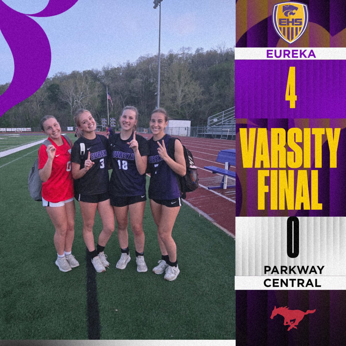 EurekaSoccerG's tweet photo. Varsity beat Parkway Central! Great defensive effort by the backs and shut out for Addie Clark!
Goals: Lyla White, Heidi Garrett and Caroline Conley (2) https://t.co/IKKEVMbbVl