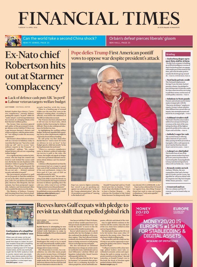 ModernNavy's tweet image. Breaking - Lord Robertson, former NATO secretary-general and author of the Government’s SDR, told the @FT there's a gap between the Prime Minister’s rhetoric and action on defence, saying Starmer was “not willing to make the necessary investment” #defence

archive.is/2026.04.13-231…