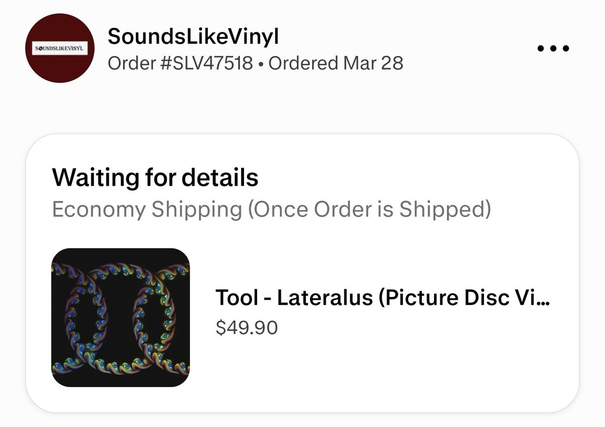 Soundslikevinyl ship my tool record ya bastards its been 2 weeks