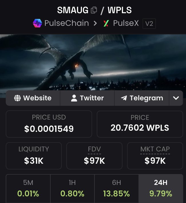 <a href="/CryptoCoffee369/">CryptoCoffee.pls</a> Smaug is THE deflationary token.. 37.34% burned already with only 106 million left to buy.. 🔥😎 <a href="/OpusEco/">Opus Ecosystem</a> 
t.me/opus_official