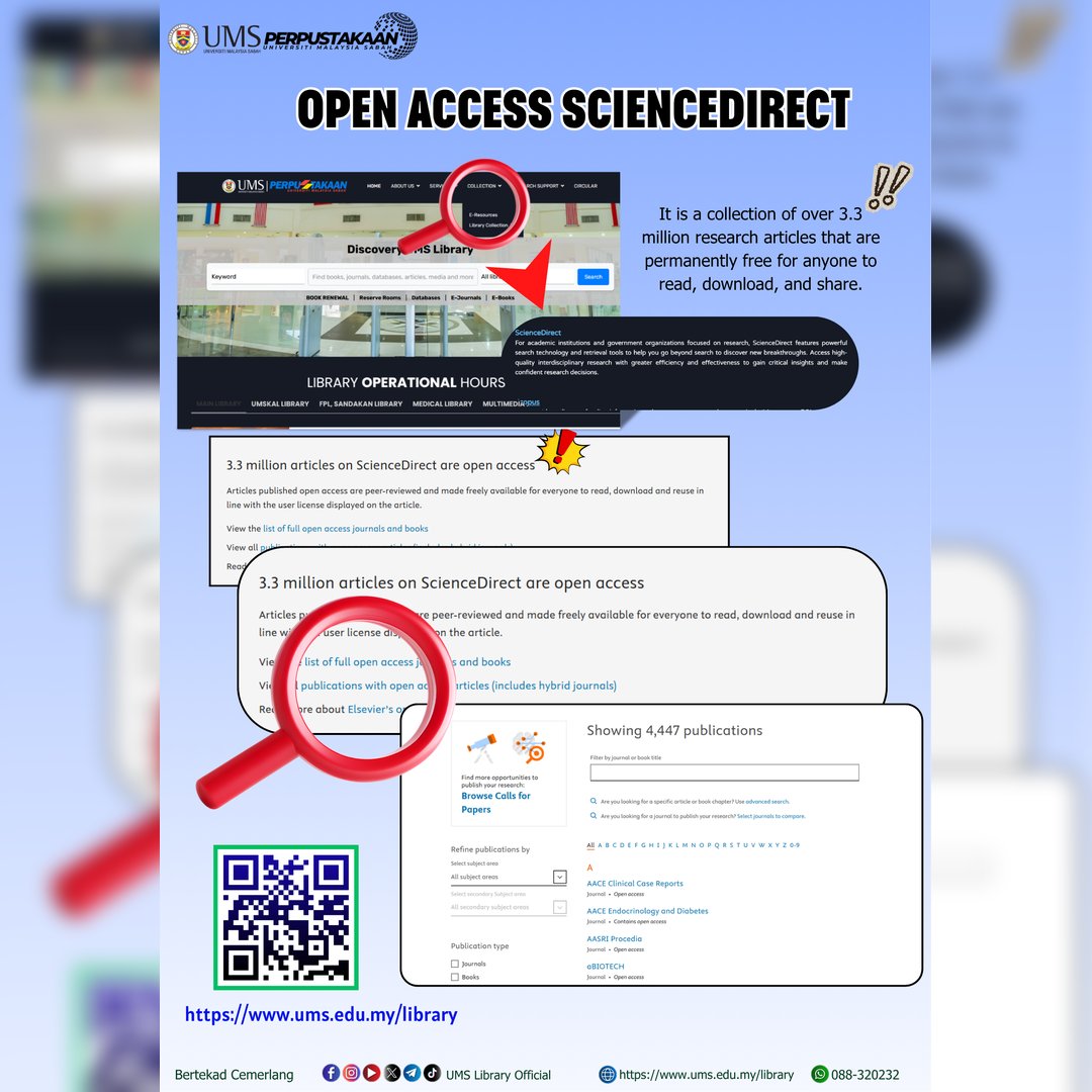 Lib_UMS's tweet photo. 🌐OPEN ACCESS SCIENCE DIRECT✨

"Find, read, and share millions of open access articles on ScienceDirect"

😉Happy Exploring!

#OpenAccess
#ScienceDirect
#eResources
#DigitalLearning
#UMSLibrary
#UniversitiMalaysiaSabah
#UMSGlobalReputation
#umsbrainofborneo https://t.co/t9EWzwgi0l