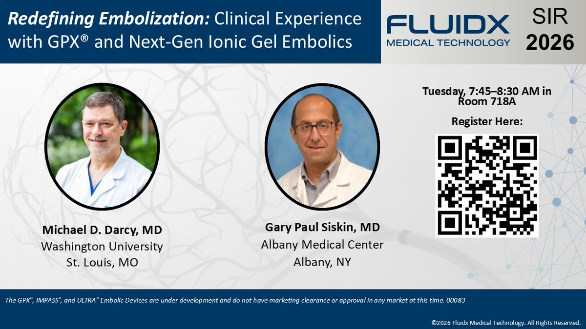 GPX_Embolics's tweet photo. Dr. Michael Darcy presented the results of the GPX IDE trial to a full room today! Want to hear more? Dr. Darcy will recap the data and Dr. Gary Siskin will share his experience and walk through clinical cases with GPX tomorrow over breakfast. 🍳 https://t.co/0XHZTNKKvk