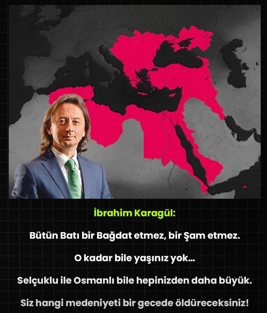 akahantr's tweet photo. İbrahim Karagül:

Bütün Batı bir Bağdat etmez, bir Şam etmez.

O kadar bile yaşınız yok…

Selçuklu ile Osmanlı bile hepinizden daha büyük.

Siz hangi medeniyeti bir gecede öldüreceksiniz! https://t.co/tTLPR45nZm