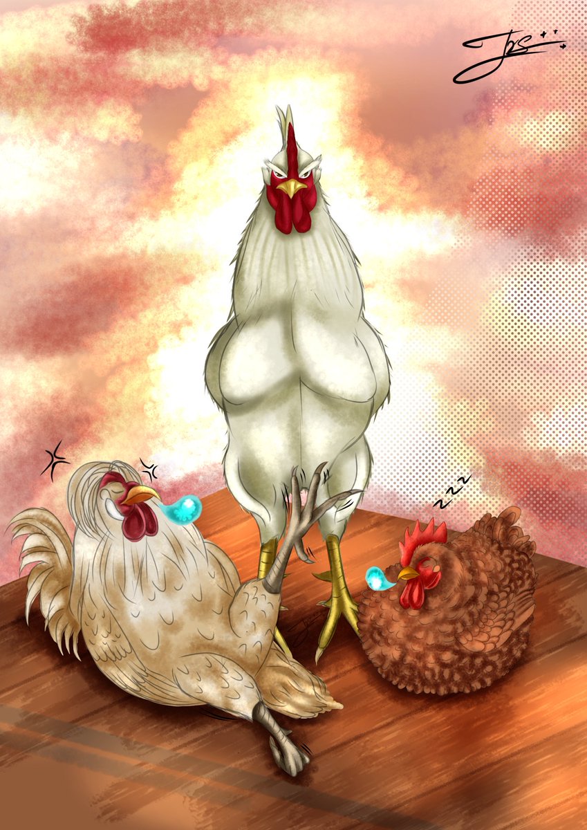 JRVisualsArt's tweet photo. This anime is really good, I wanted to make a drawing of it with two of my roosters, along with the anime's protagonist.
I hope you like it @shu_sakuratani 
(Title: a special training)
#smallartist #Fanarts #artmoots #art https://t.co/fcg8iCyz5P