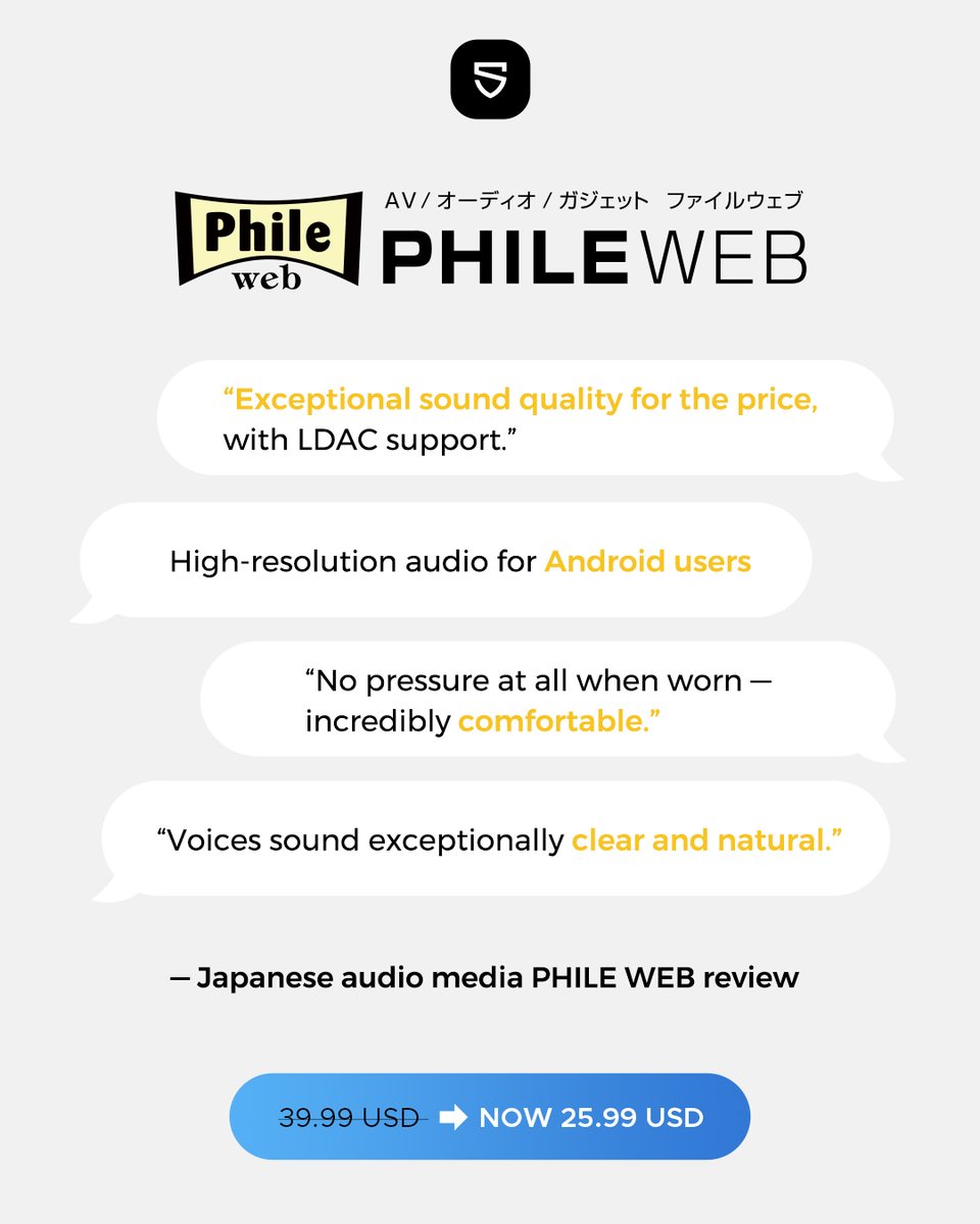 SOUNDPEATS's tweet image. You’ve seen it.
You’ve waited. 👀

Last day. 35% OFF.⏳
Air6 HS is almost live. 🎧

Curious what experts think? 
Check out PHILE WEB’s take.👀
#SOUNDPEATS #Air6HS #Newlaunch