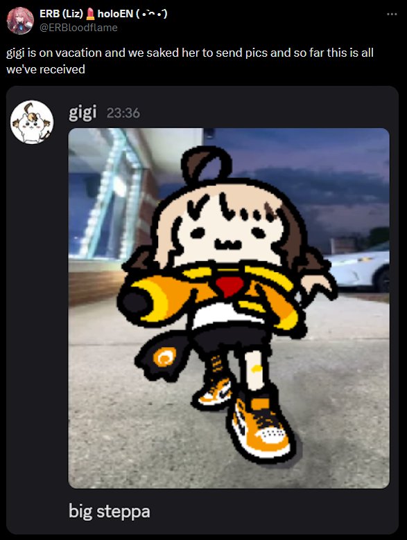 @ artists, i want to buy a meme like this for 20$ right this moment with my character instead. <a href="/gigimurin/">Gigi Murin👧holoEN</a>  is iconic and i want to bite her style thank you