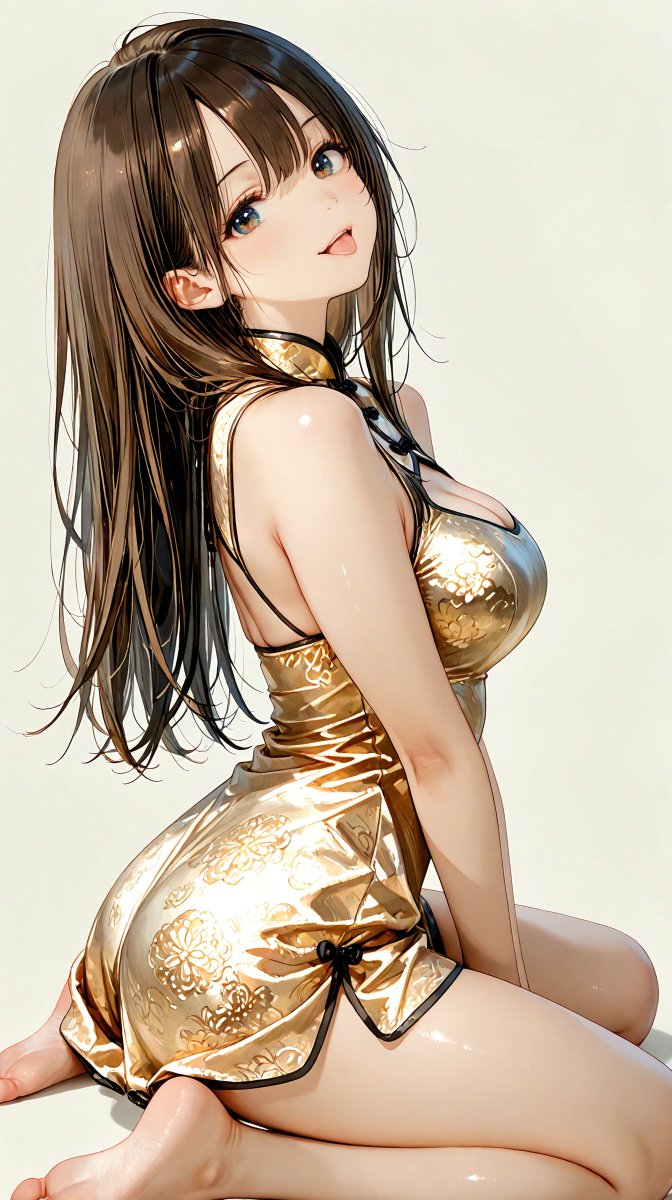 mokoaAIillust's tweet photo. うわ、ミニスカチャイナじゃん♪

「どう？気に入ってもらえたかしら？」

…控えめに言っても最高です。
座ってもそんなにふとももが出てるのに、立ち姿を想像すると…🤩

「ねぇ、そんな横から見てないで正面においでよ🩷」

「胸元もいい感じだよ…♪」

#AIart #AIイラスト https://t.co/RzdktmN8c3