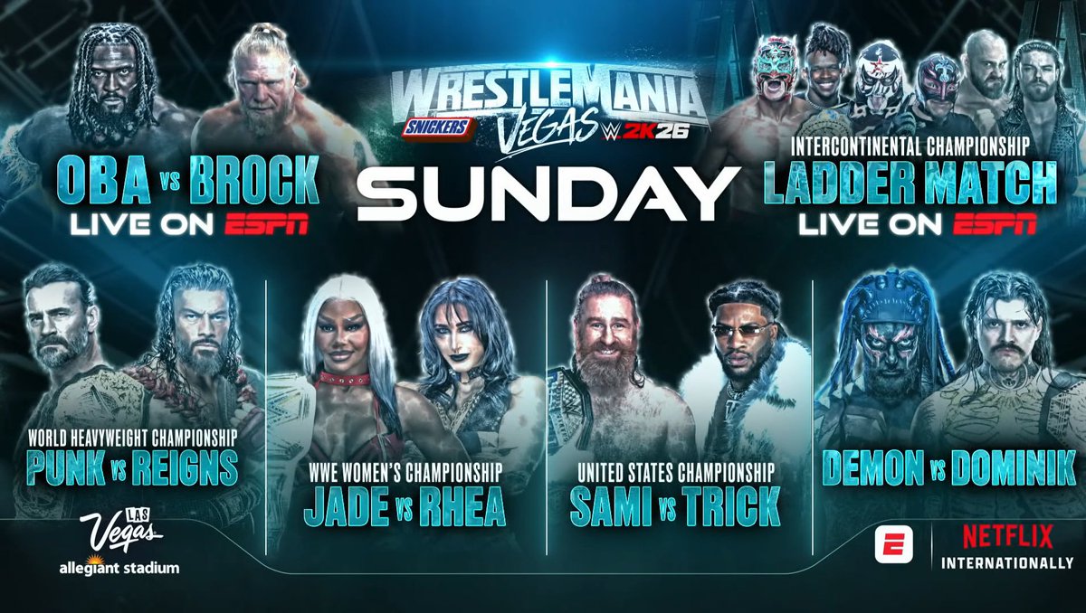 TIMWrestling's tweet photo. Las carteleras de este fin de semana en Wrestlemania #RAWCL #WWERAW https://t.co/ZW6H9LGcw7