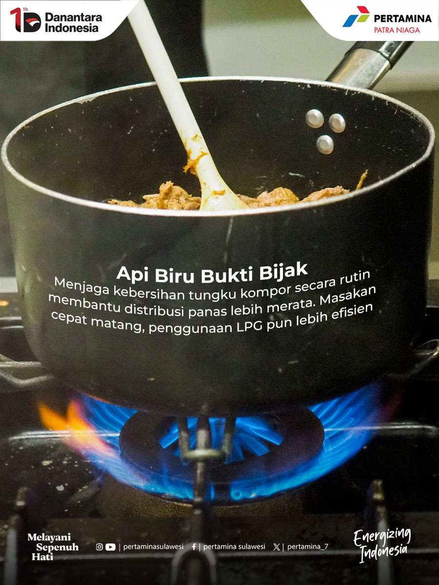 pertamina_7's tweet photo. Masakan Sulawesi yang kaya bumbu memang butuh waktu masak yang pas. Tapi tahu nggak? Kita bisa tetap bikin masakan enak sambil tetap hemat energi.
Dengan Bijak Menggunakan LPG, seperti merawat kompor dan menutup panci saat memasak, kita sudah berkontribusi menjaga  pasokan energi https://t.co/A3f21j4hsR