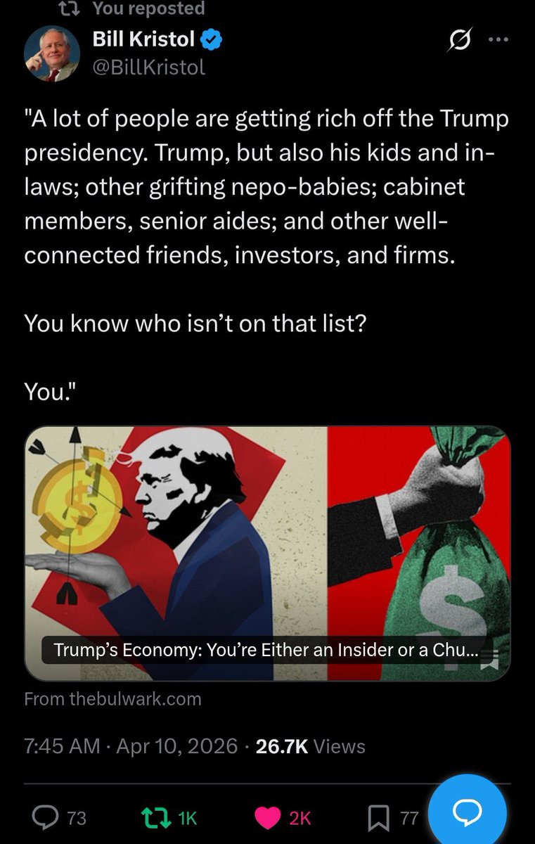 wtpBLUE's tweet image. #TrumpIsUnfitForOffice       #wtpBLUE      WE THE PEOPLE   wtp3062
 
Per Catherine Rampell, economics editor at The Bulwark, “Trump’s Economy: You’re Either an Insider or a Chump. The president is enriching friends, pardoning criminals, and impoverishing everyone else.”  Those