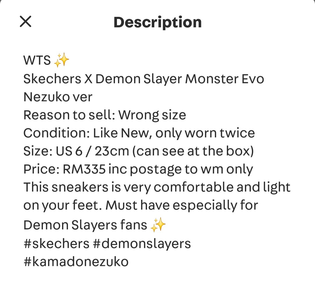 wonwooingyu's tweet photo. [🇲🇾 / WTS]
HELP RT PLS
Hello I want to sell my Skechers Demon Slayer x Nezuko edition. For more infos can look at the pics or dm me 😊 #pasaranime #demonslayer #nezuko https://t.co/FZHmOOOQ20