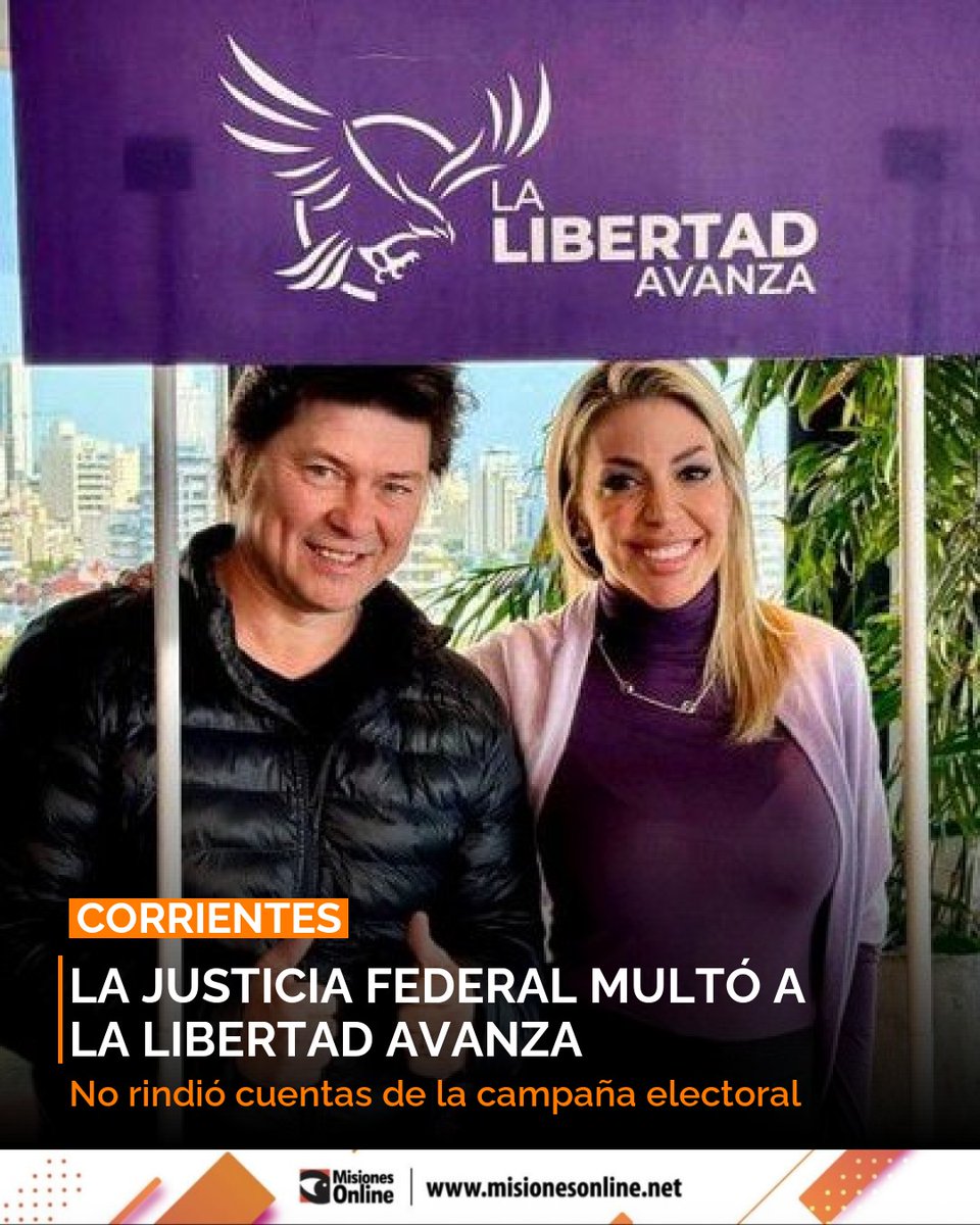 misionesonline's tweet image. Justicia Federal en Corrientes multó a La Libertad Avanza con un 20% de los aportes públicos por no rendir cuentas de campaña. Se frenó la transferencia de fondos partidarios. 
👉 misionesonline.net/2026/04/13/cor… 
#Corrientes #Justicia #LLA