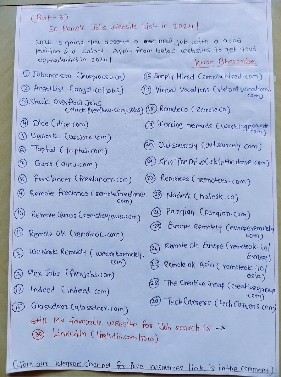 Bharambe2Kiran's tweet image. 30 𝐑𝐞𝐦𝐨𝐭𝐞 𝐉𝐨𝐛𝐬 𝐖𝐞𝐛𝐬𝐢𝐭𝐞 𝐋𝐢𝐬𝐭: try in 2026🔥

👉 2026 is going you deserve a new job with a good position &amp;amp; a salary, here are the list of #Remote #Jobs websites which currently #hire different positions.

My favourite website for Jobsearch is LinkedIn 

1.