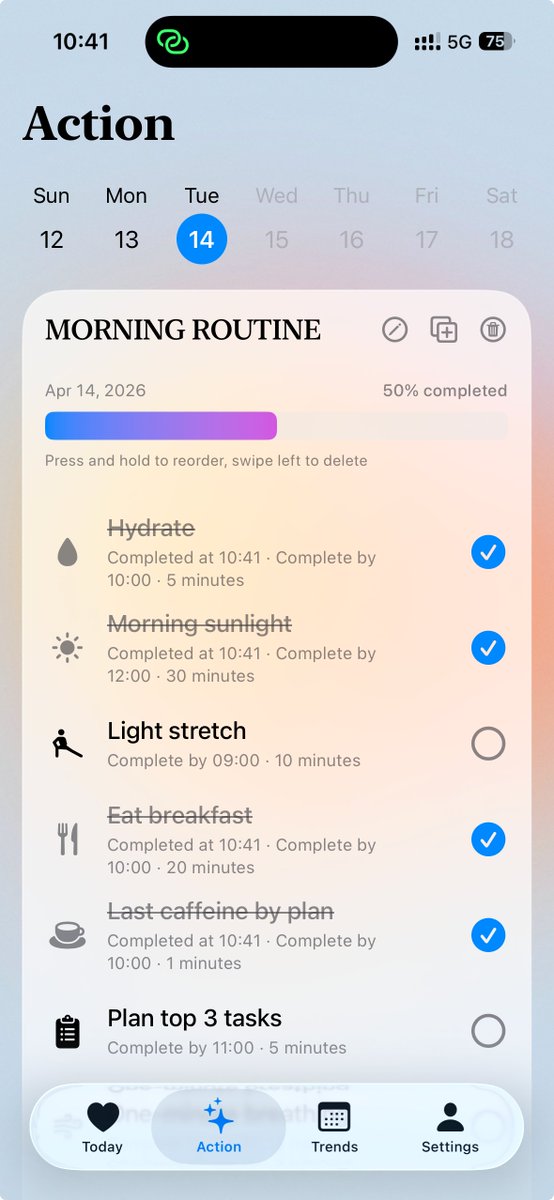 Rain_JDesign's tweet photo. Morning routine check:
💧 Hydrate after waking up ✅
 🍳 Breakfast ✅
 🚶‍♂️ Walk to the cafe ✅
 ☕️ Caffeine intake before 10:00 AM ✅

#BuildInPublic #MorningRoutine #HabitTracker #BetterSleep #SleepTracker https://t.co/DOmLZJwkN9