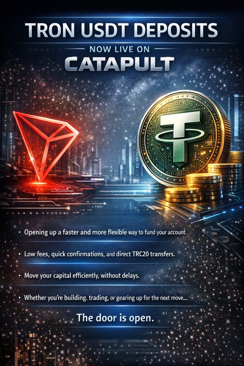 reflectah's tweet photo. TRON USDT deposits are now live on @letsCatapult, opening up a faster and more flexible way to fund your account. https://t.co/g5QXMQCJeP