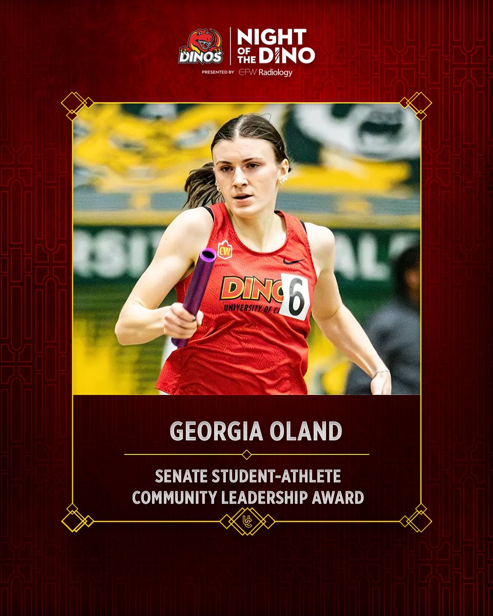 UCDinos's tweet photo. The 2025-2026 Senate Student-Athlete Community Leadership Award goes to Georgia Oland of @DinosTFXC! 🏃🏻‍♀️

#GoDinos https://t.co/QqYCEEdjDl