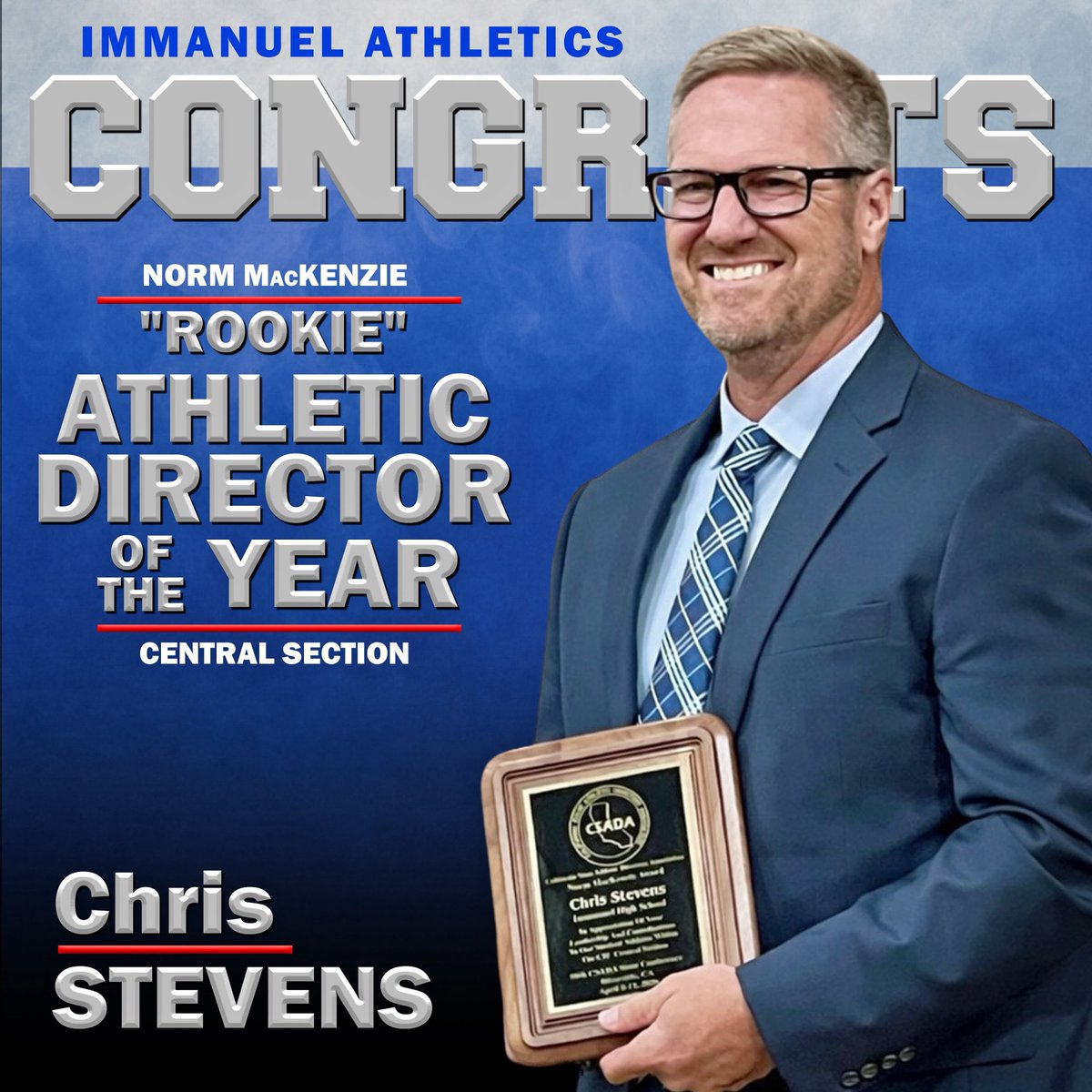 Congratulations to our Director of Athletics, Chris Stevens, on being named the Norm MacKenzie “Rookie” Athletic Director award winner for the Central Section! We are so grateful for his leadership! 
#GoEagles