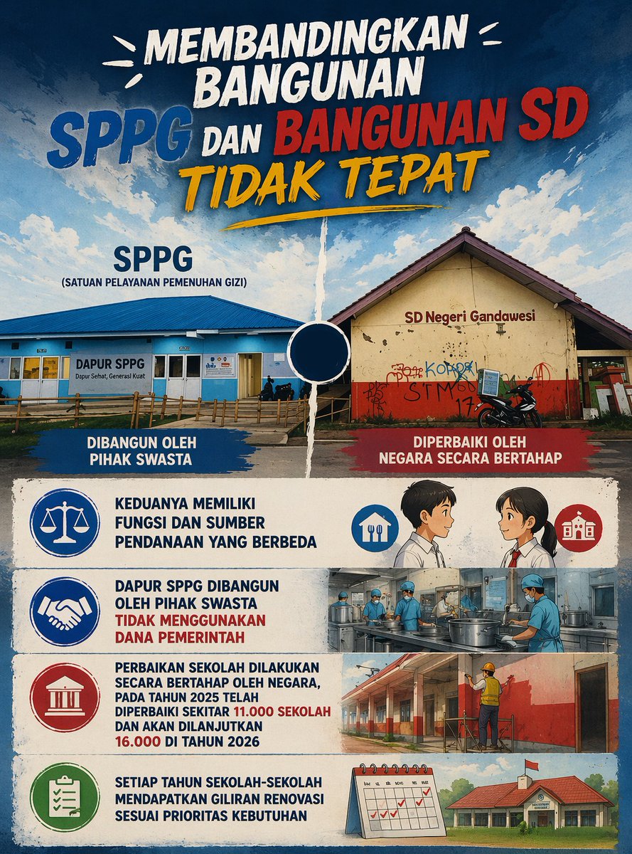 AchmadEffe12563's tweet image. Membandingkan bangunan SPPG dan bangunan SD tidak tepat
#faktaprogrammbg