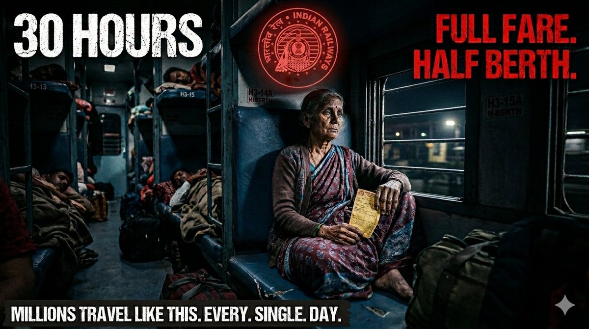 Mr_vipinkumar's tweet photo. Last month my family traveled Mumbai to Uttar Pradesh on RAC tickets. 30 hours. My elderly mother sat upright the entire journey on half a berth. No sleep. No comfort. Full fare paid. 🧵 https://t.co/HJRCdniTFk