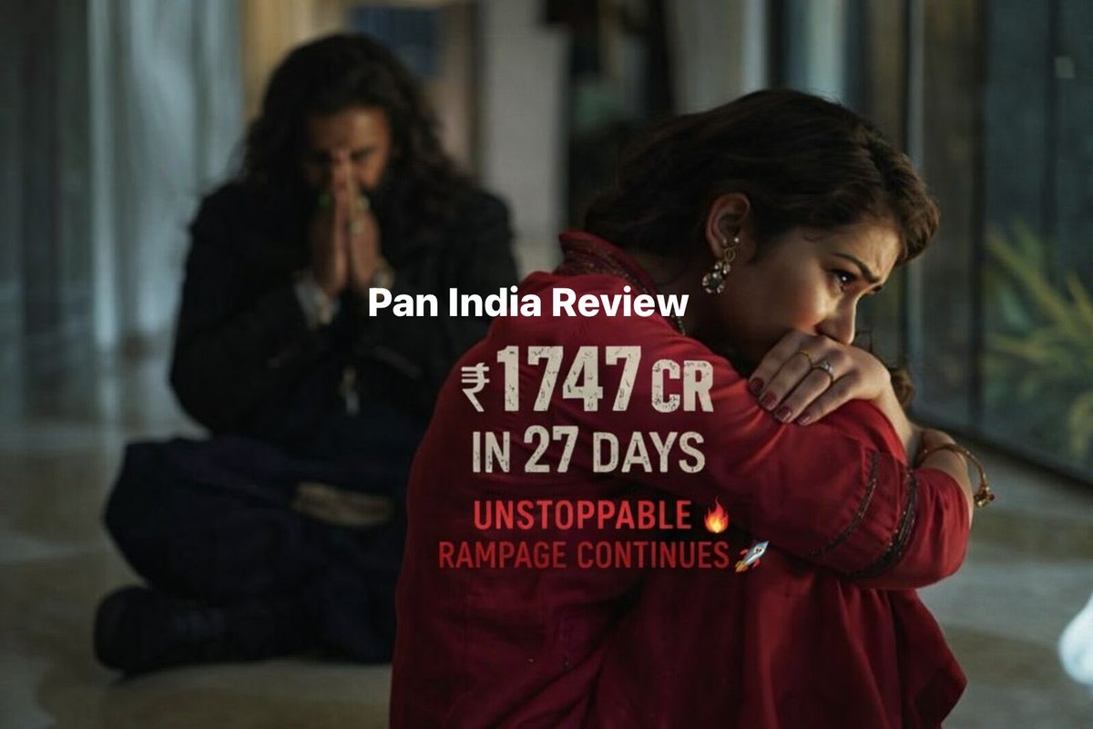 PanIndiaReview's tweet image. #DhurandharTheRevenge after becoming the THIRD-HIGHEST GROSSER EVER as it crossed #AlluArjun’s Pushpa 2: The Rule record is now eyeing to cross #Prabhas Baahubali-2 Record Soon💥

₹1747 Cr in just 27 DAYS 💥

Top Indian Films – WW Gross:
1.#Dangal – ₹2000+ Cr
2.#Dhurandhar2 –