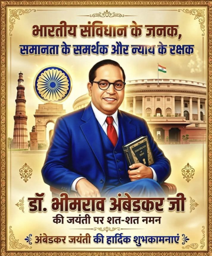 शोषित वंचित गरीब मजलूमों के मसीहा, बाबा साहब डॉ भीमराव आम्बेडकर जी के 135वें जन्मदिन पर हार्दिक बधाई एवं धम्मकामनाएं ।
#AmbedkarJayanti
#भारत_रत्न
#बाबासाहेब

<a href="/rashtrapatibhvn/">President of India</a> <a href="/PMOIndia/">PMO India</a> <a href="/Mayawati/">Mayawati</a> <a href="/BhimArmyChief/">Chandra Shekhar Aazad</a> <a href="/Prksh_Ambedkar/">Prakash Ambedkar</a> <a href="/awaaz_india/">AWAAZ INDIA</a> <a href="/aajtak/">AajTak</a> <a href="/BBCWorld/">BBC News (World)</a> <a href="/RahulGandhi/">Rahul Gandhi</a> <a href="/ANI/">ANI</a> <a href="/CNN/">CNN</a>