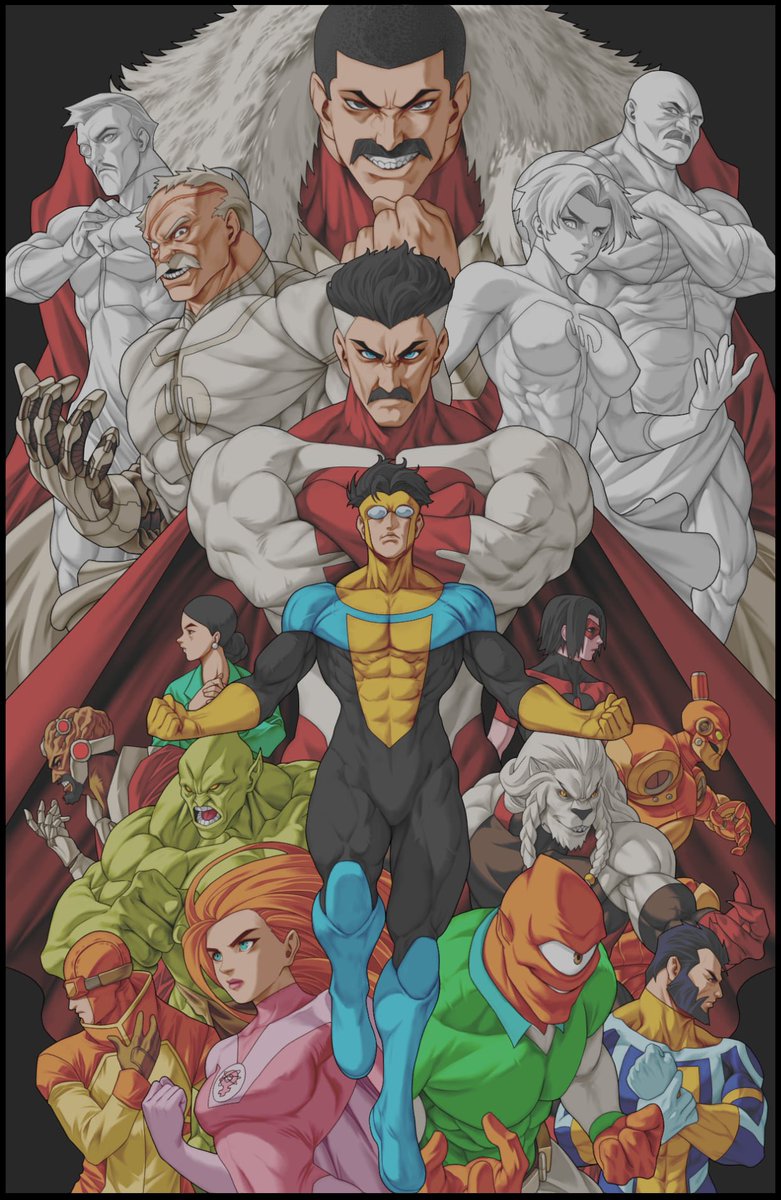 Day 9 of hand-drawing this epic Invincible poster 😵‍💫🎨 

Started coloring today—finishing the whole piece tomorrow!