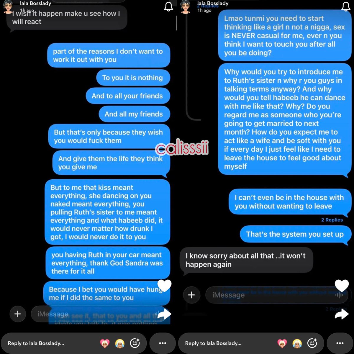 calisssii's tweet image. Angel to Tumi 

From the screenshots, Tumi k#ssed another babe, and introduced Angel to the sister of the babe she k#ssed.

Omoo, it's so messy to explain.