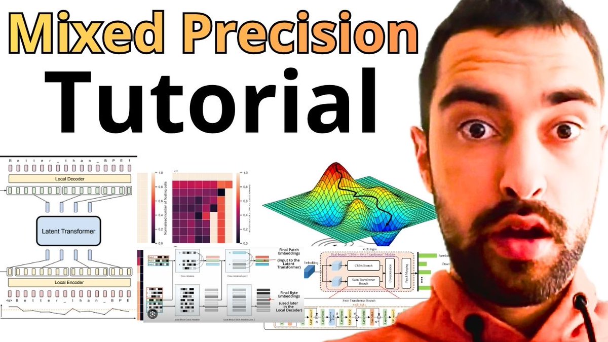 VukRosic99's tweet image. Mixed Precision Training From Scratch - Tutorial

youtu.be/C7NrYjhpiCY

In this tutorial you'll learn how mixed precision training works in PyTorch - why we use FP16 and BF16 instead of FP32, how Autocast automatically handles precision conversion, and how GradScaler prevents