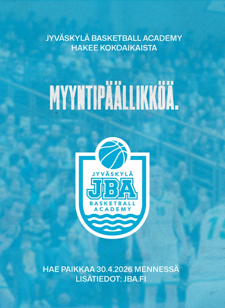 jba_fi's tweet photo. Haluatko olla mukana rakentamassa tulevaisuuden urheiluseuraa?

Jyväskylä Basketball Academy (JBA) hakee myyntipäällikköä vastaamaan kaupallisen toiminnan kasvusta, kumppanuuksista ja tapahtumamyynnistä.

Katso lisätiedot ja hae paikkaa 30.4. mennessä!
https://t.co/BA9gj5NIin https://t.co/262yDAxf3p