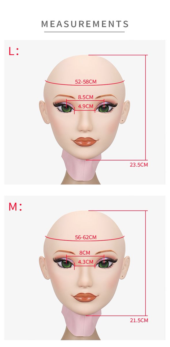manaminanase's tweet image. Recalibrated the sizes for NEW BARBIE(which had been mistakenly shown for a while). L &amp;amp; XL are now M &amp;amp; L for clear consistency with other dolls in the lineup.
.
#molis #inthemask #barbiemask #neoganmask #latexdoll #femalemask
